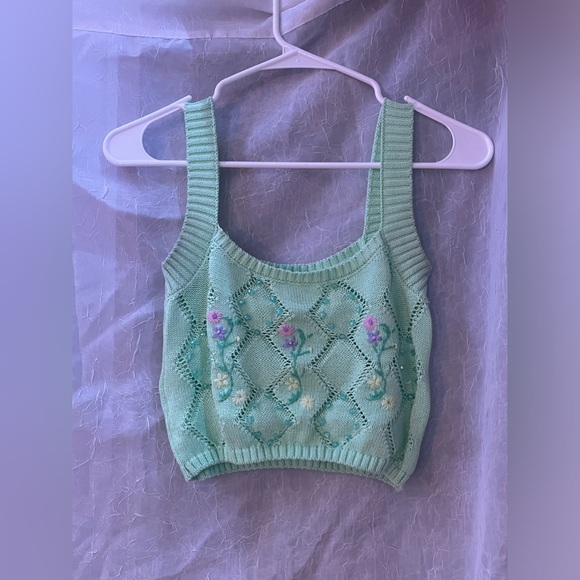 Zara Cropped Mint Knit Top - Picture 3 of 12